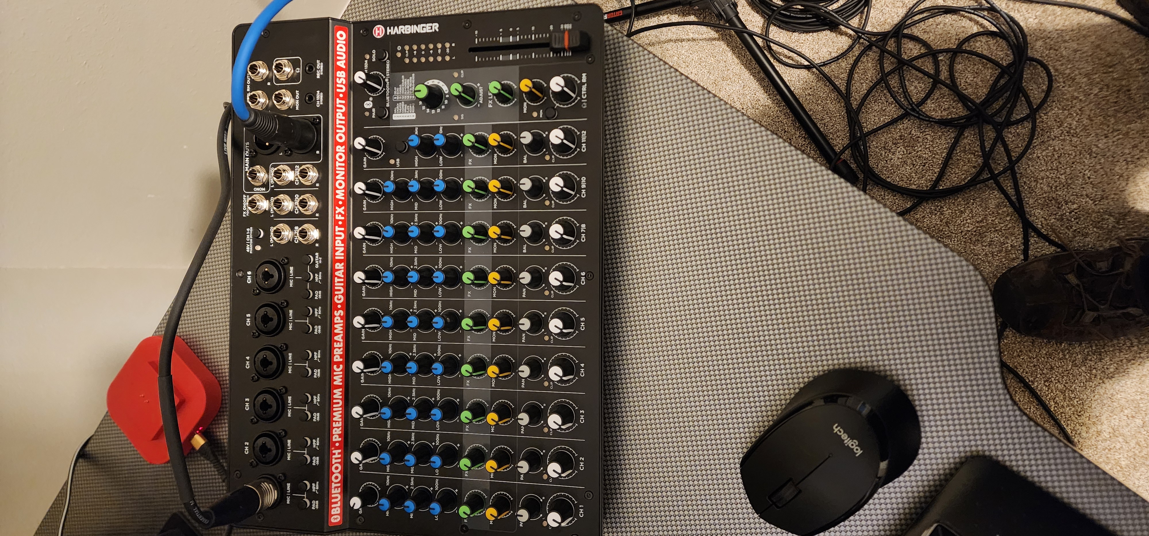 A 14 channel mixer with equpitment plug in